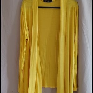 Open front draped long sleeved cardigan